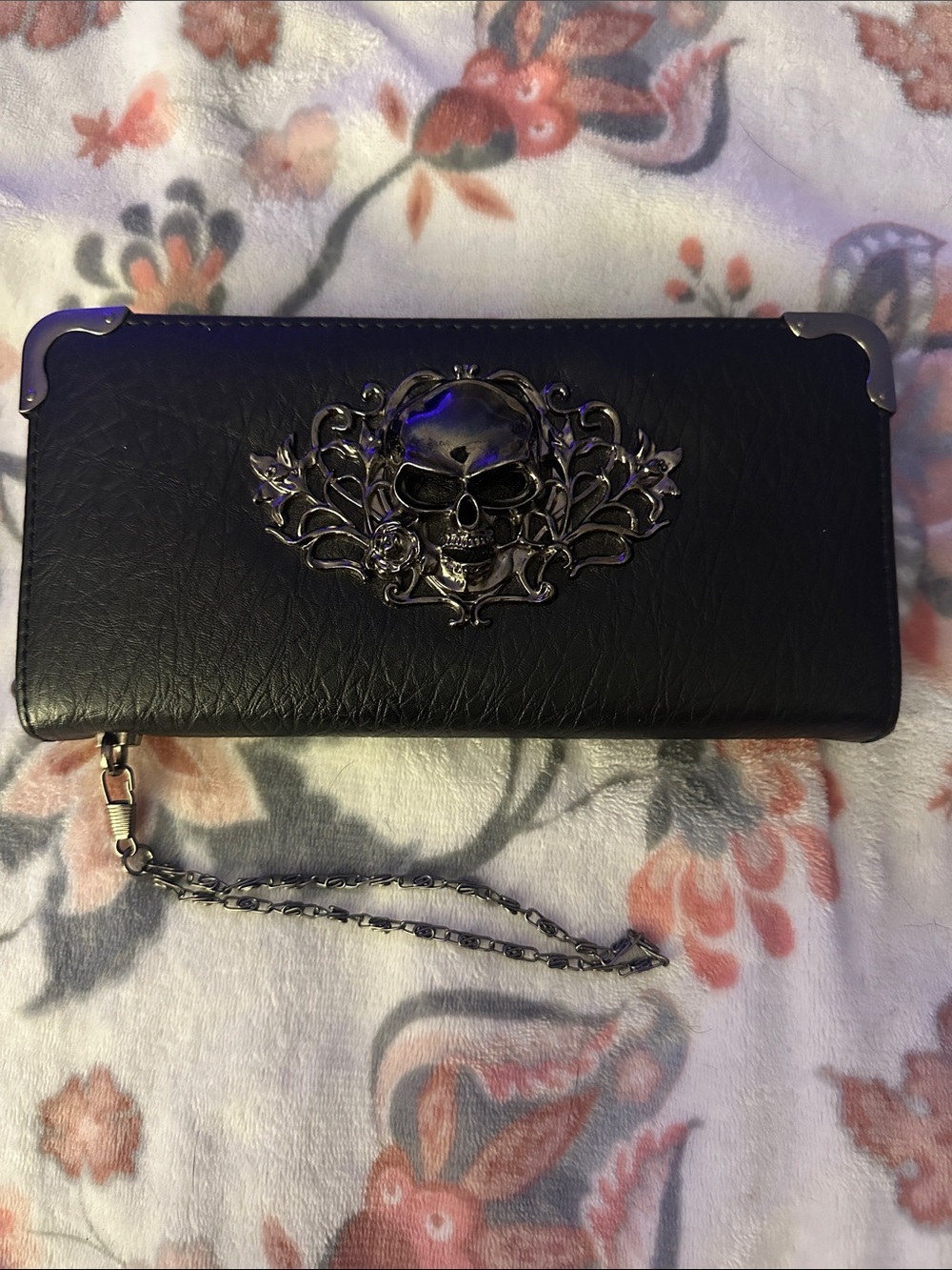 Black Skull Embellished Wristlet Clutch